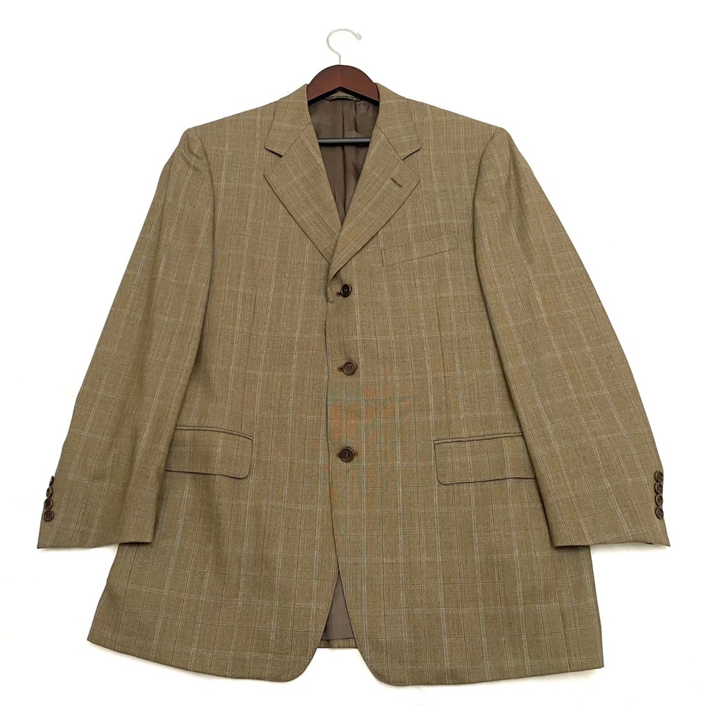 Canali‎ Blazer 100% Pure Wool Blazer Mens 52R Brown Plaid 3-Button Made in Italy
